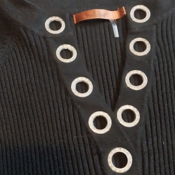 Belldini Stretch Knit Eyelet Bling Rhinstone Y2k 90s Top 2000s Vintage Punk - Picture 3 of 9